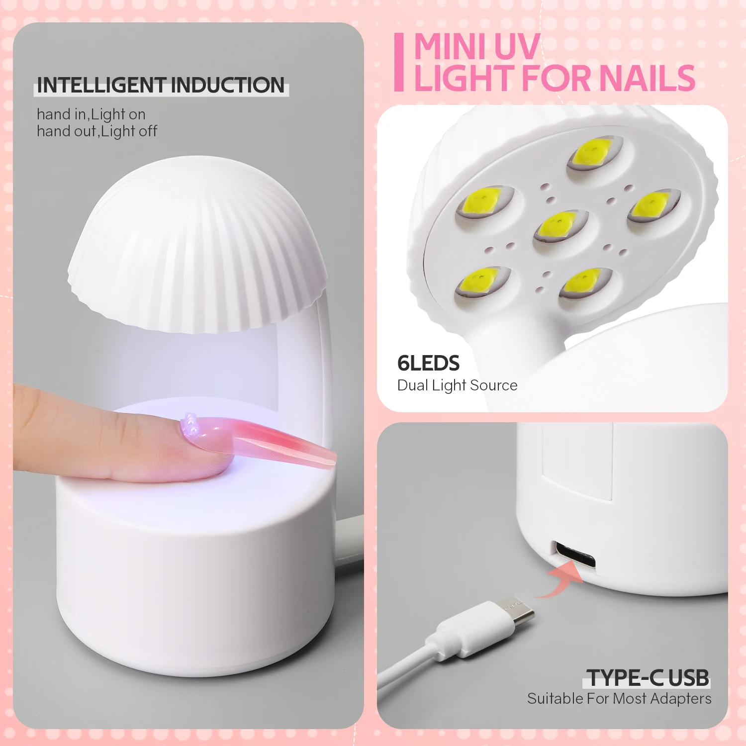 Mini asciuga unghie da 18 W 6 LED UV LED USB lampada polimerizzante gel design portatile lampada per manicure strumenti professionali per nail art a dito singolo