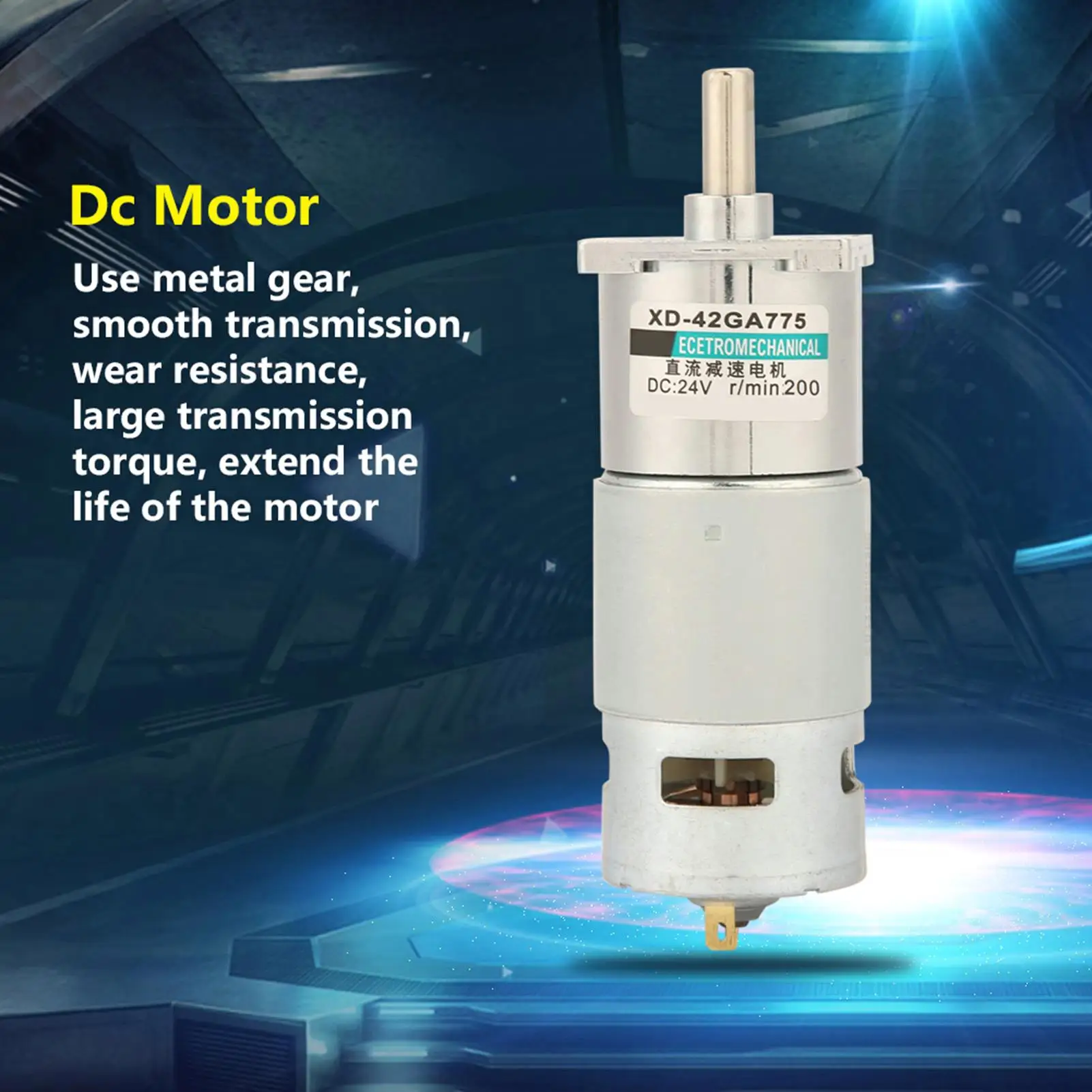 12V/24V DC Gear Motor XD-42GA775 w/ Large Torsion & Adjustable Speed - Bracket Included