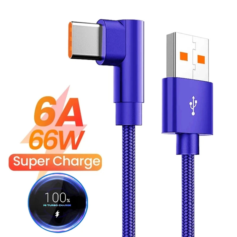 6A 66W Elbow Super Fast Charging Type C USB Cable For Xiaomi 11 12 13 14 15 Redmi Note 13 14 Pro POCO F7 F8 X6 X7 Honor Realme