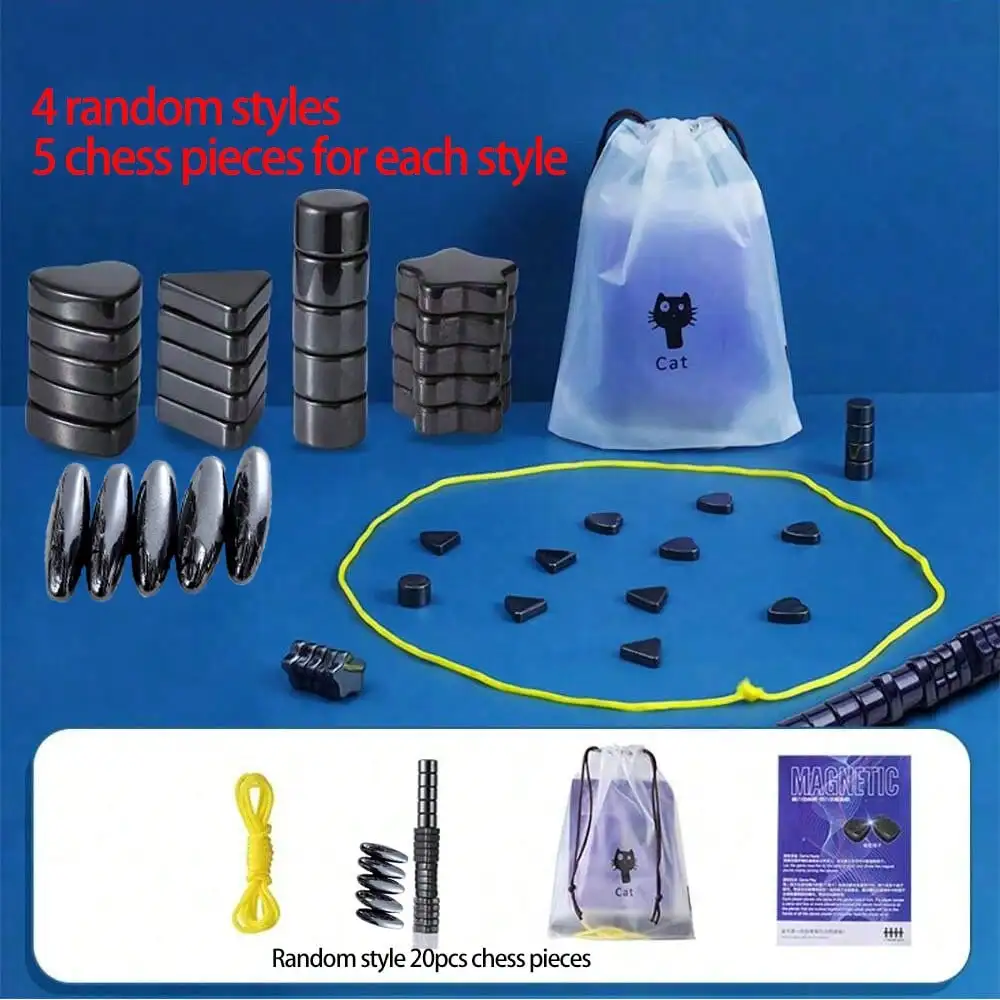 Multiplayer Magnet Board Game, Strategy Table Top Magnet Game With Sponge Rope, Portable Magnetic Battle Chess With Storage Bag