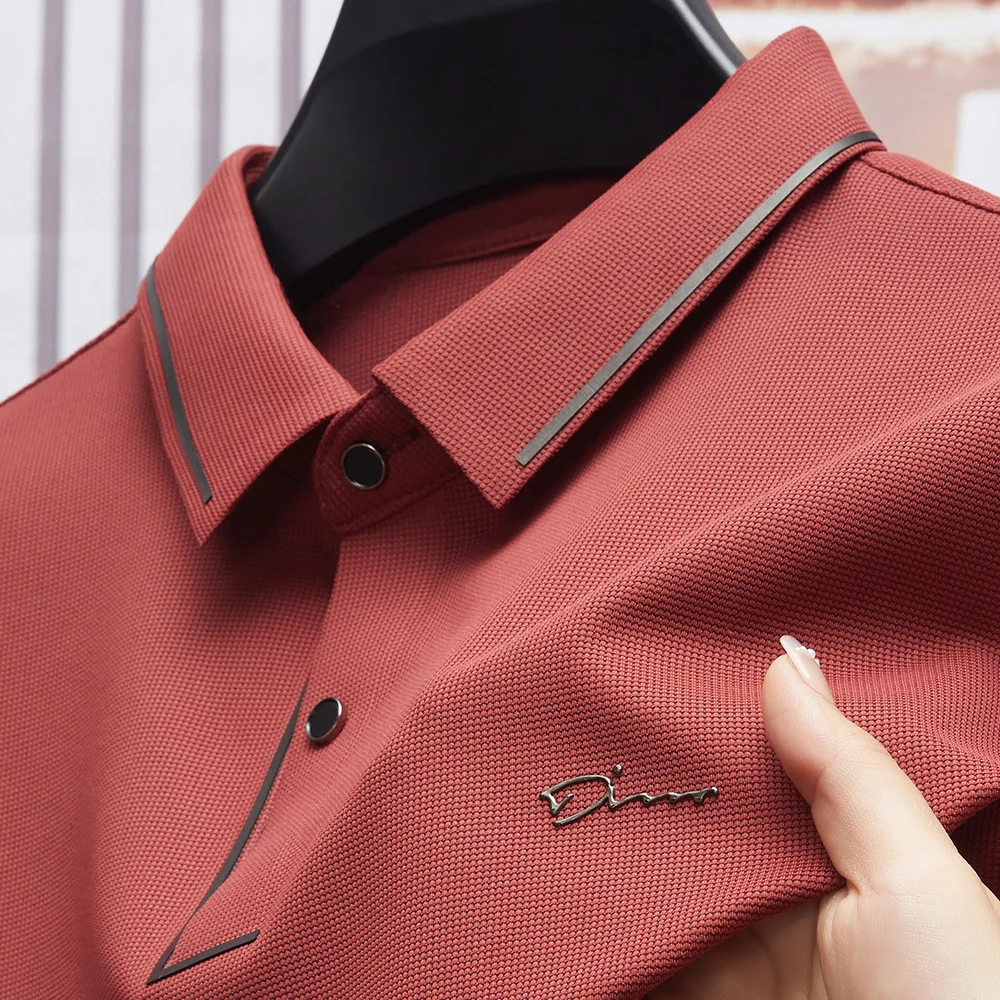 Men's New Polo Shirt Seamless Premium Luxury Cool Fabric Business Casual Golf Slim Fit Blouse Collar T-shirt