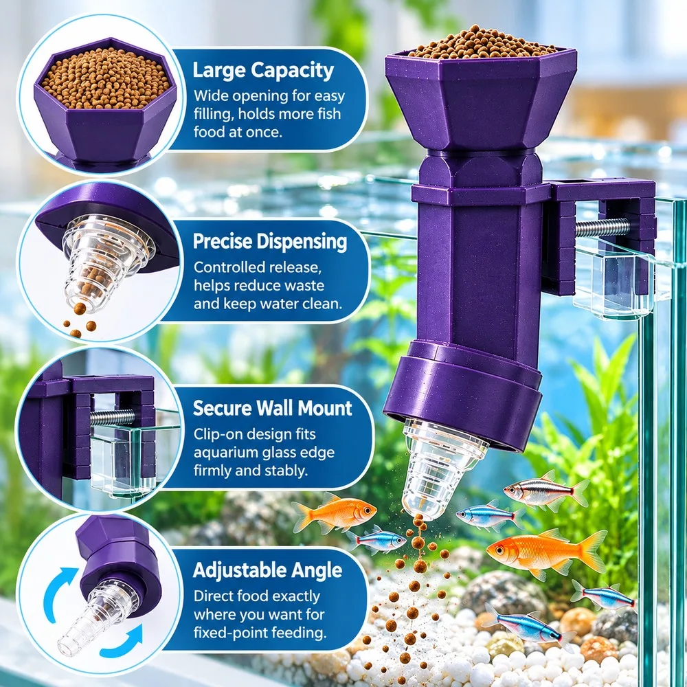 Plastic Aquarium Fish Feeder Nipple Teat Clip On Fish Automatic Feeder Fixed-point Feeding Hexagon Bottle Style