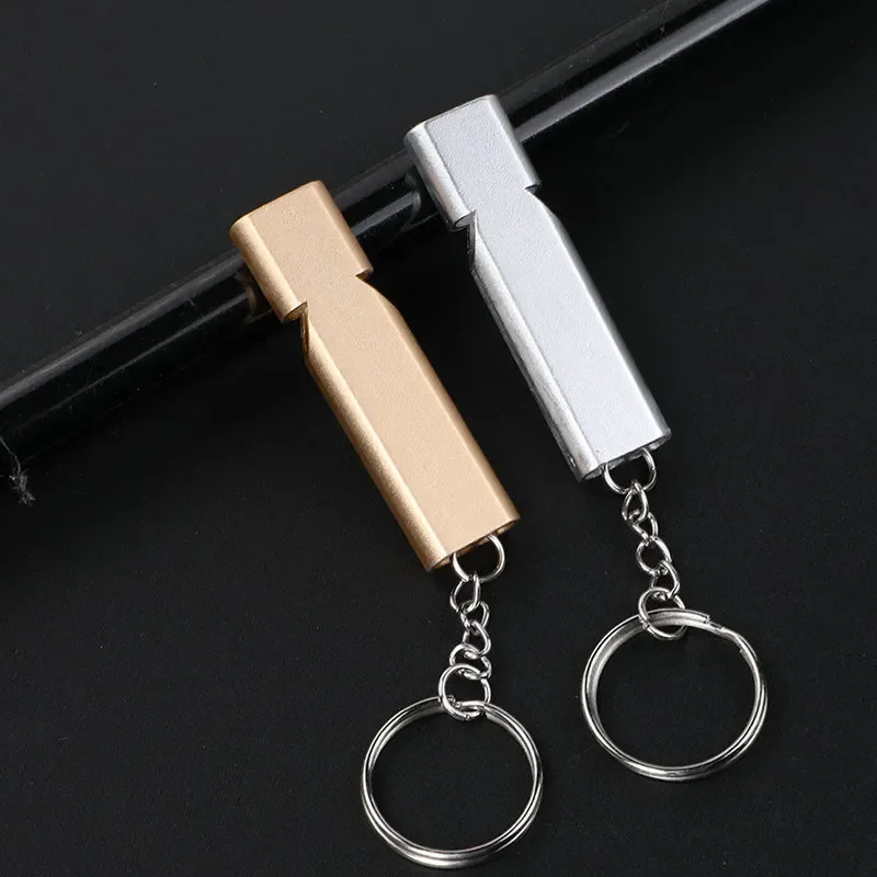 Double-frequency Gold/Sliver Emergency Survival Whistle Keychain Aerial Aluminum Alloy Camping Hiking Accessory Tool