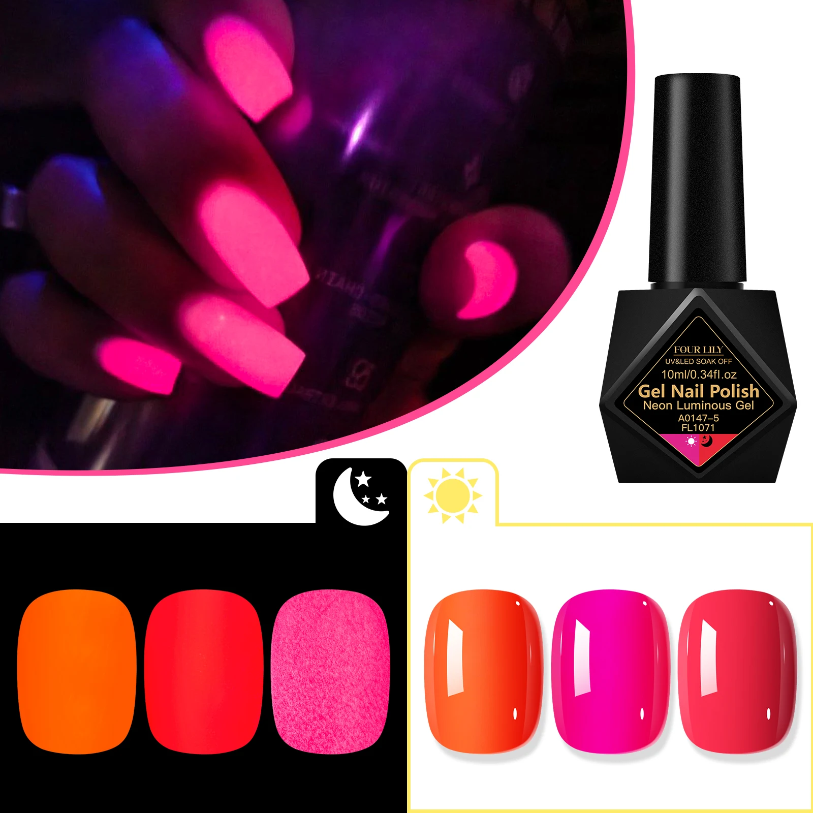 3pcs 10ml Fluorescent Glow In The Dark Gel Nail Polish Set Luminous Neon Color Semi Permanent Soak Off UV LED Gel Varnish Nails