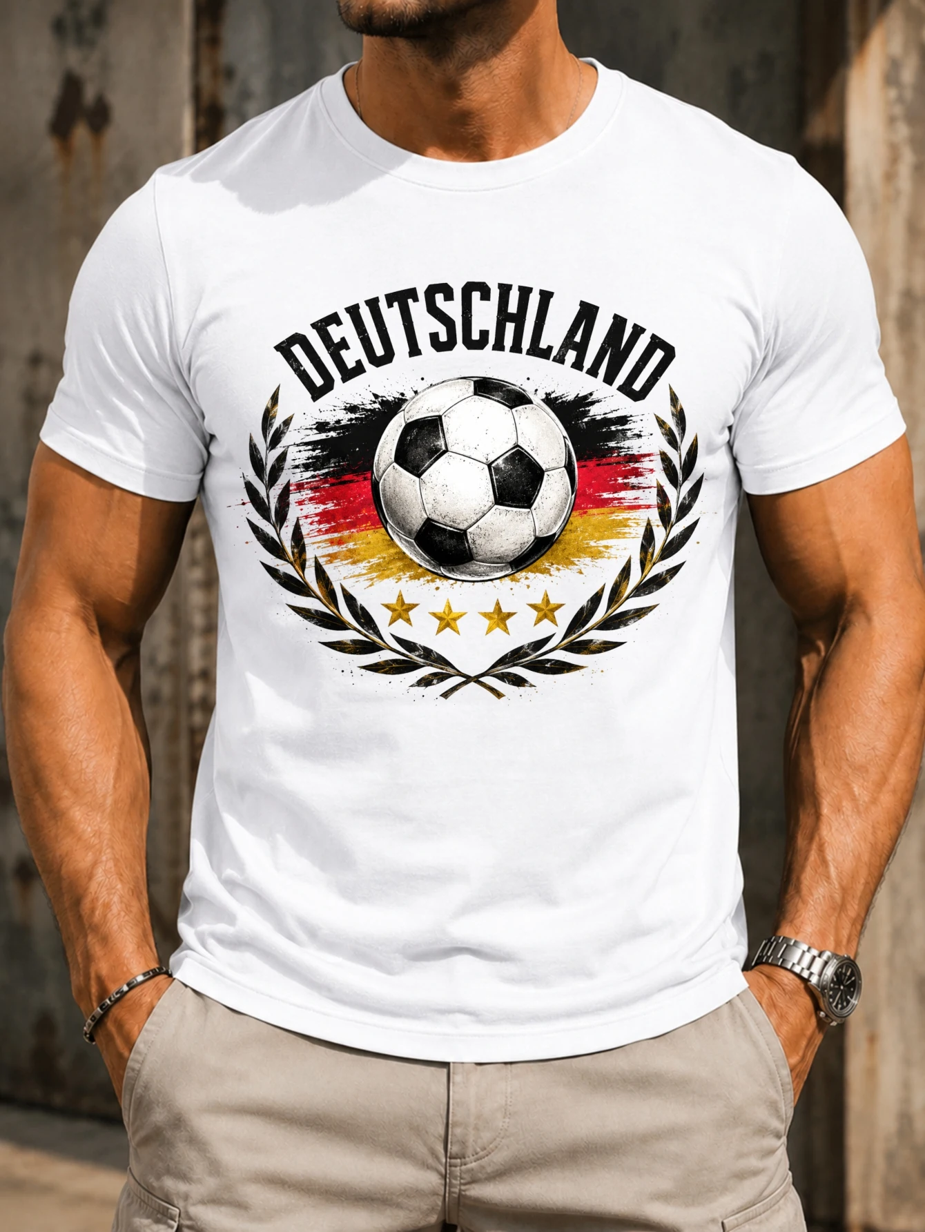 Deutschland Soccer Football Ball Laurel Wreath German Fl-ag Brush Four Stars Classic Pride  Unisex  Unisex All T-Shirt