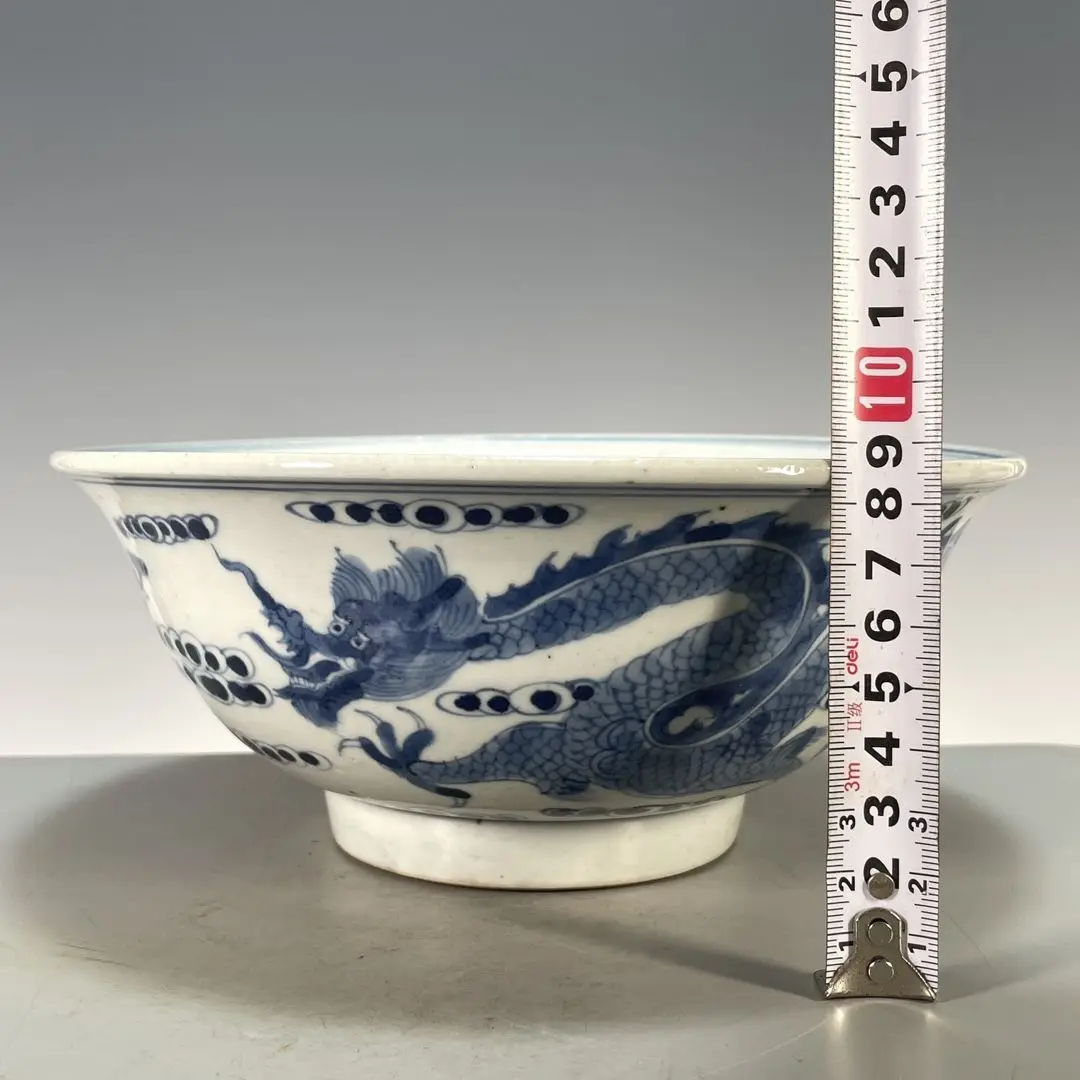 Hand Painted Underglaze Blue Dragon Phoenix Pattern Large Porcelain Bowl Chinese Collectible Cultural Play Ceramic Sea Bowl