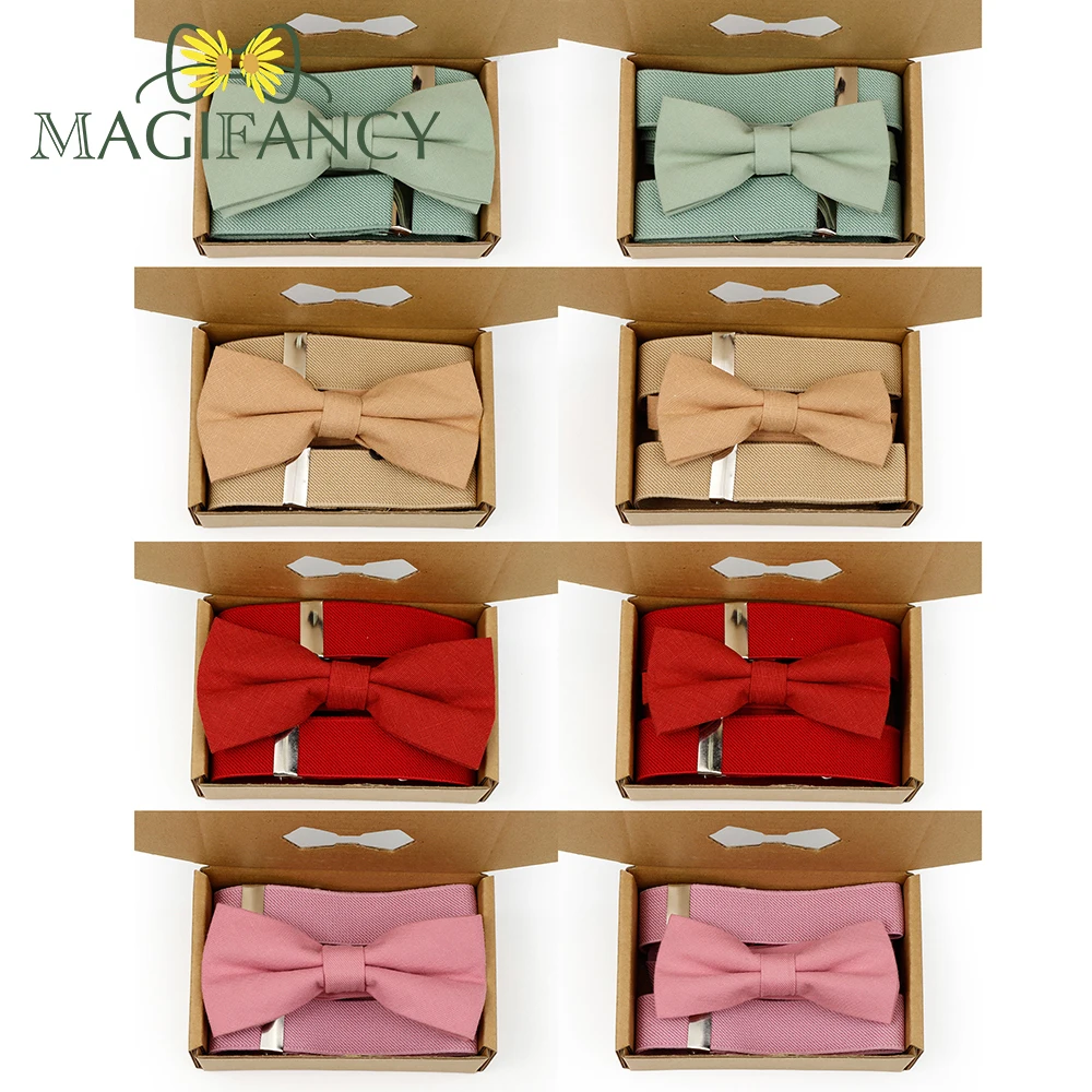 MAGIFANCY – boîte d'emballage pour hommes et enfants, vert, bleu, bretelles élastiques, ensemble de nœuds papillon solides, fête de mariage, accessoire quotidien avec attelle papillon