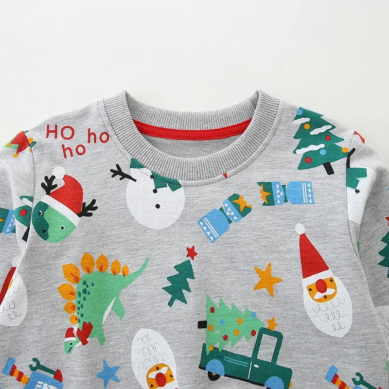 Christmas Toddler Boys Girl 2Pcs Clothes Set 100% Cotton Dinosaur Santa Print Sweatshirt Jogger Pants Kids Casual Tracksuit