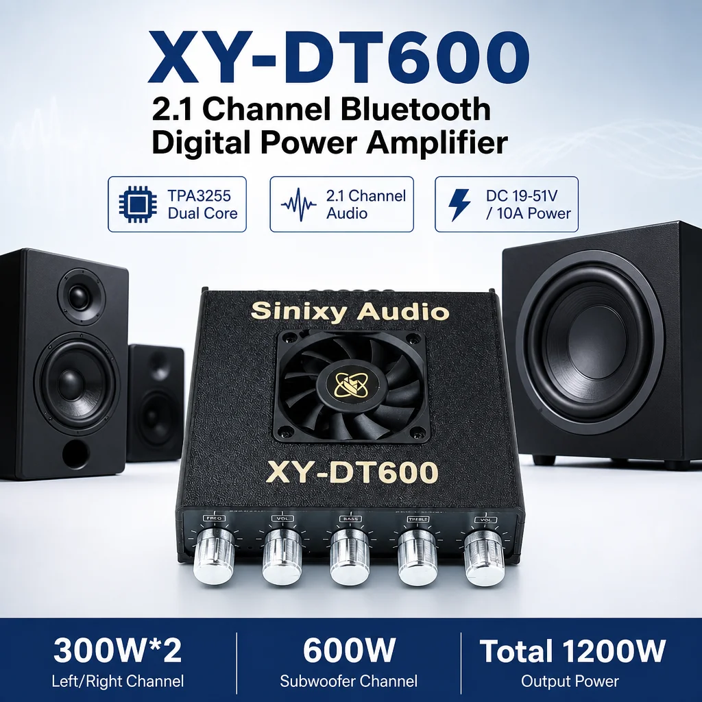 XY Dt600 2.1CH Bluetooth Power Amplifier TPA3255 TWS Dual Machine Interconnection DC19-51V Lossless Audio Decode Amp Board