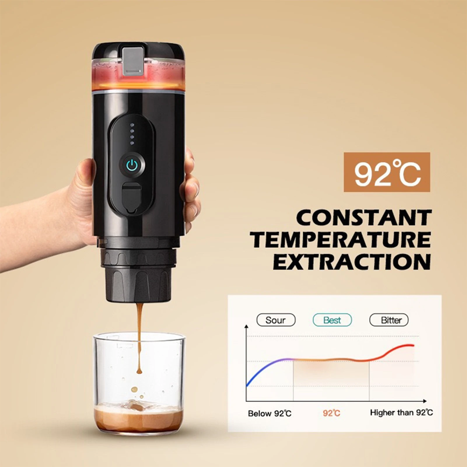 Portable Electric Coffee Machine 18Bar Pressure 2-IN-1 with Coffee Powder Capsule Bin Auto Brew Built-in 2500mAh Battery