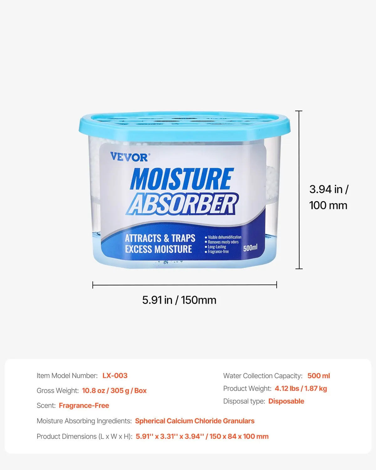 Cajas absorbentes de humedad, cajas absorbentes de humedad de 10,8 Oz, 6 paquetes, deshumidificador sin fragancia que atrae la humedad adicional