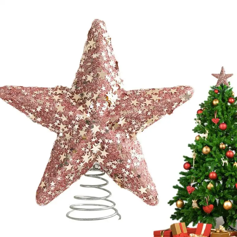 20 cm Weihnachtsbaum-Dekoration, bestreut, rosa Weihnachtsbaumspitze, Stern, Weihnachtsbaum, glitzernder Stern, glitzernder Weihnachtsbaumspitze