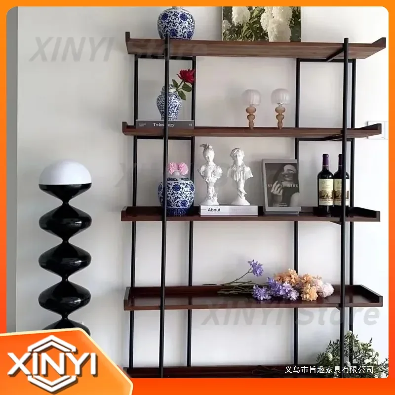 Solid Wood Shelf for American Style Display Floor to Ceiling Bookshelf Living Room Retro Partition Office Home Bookcase