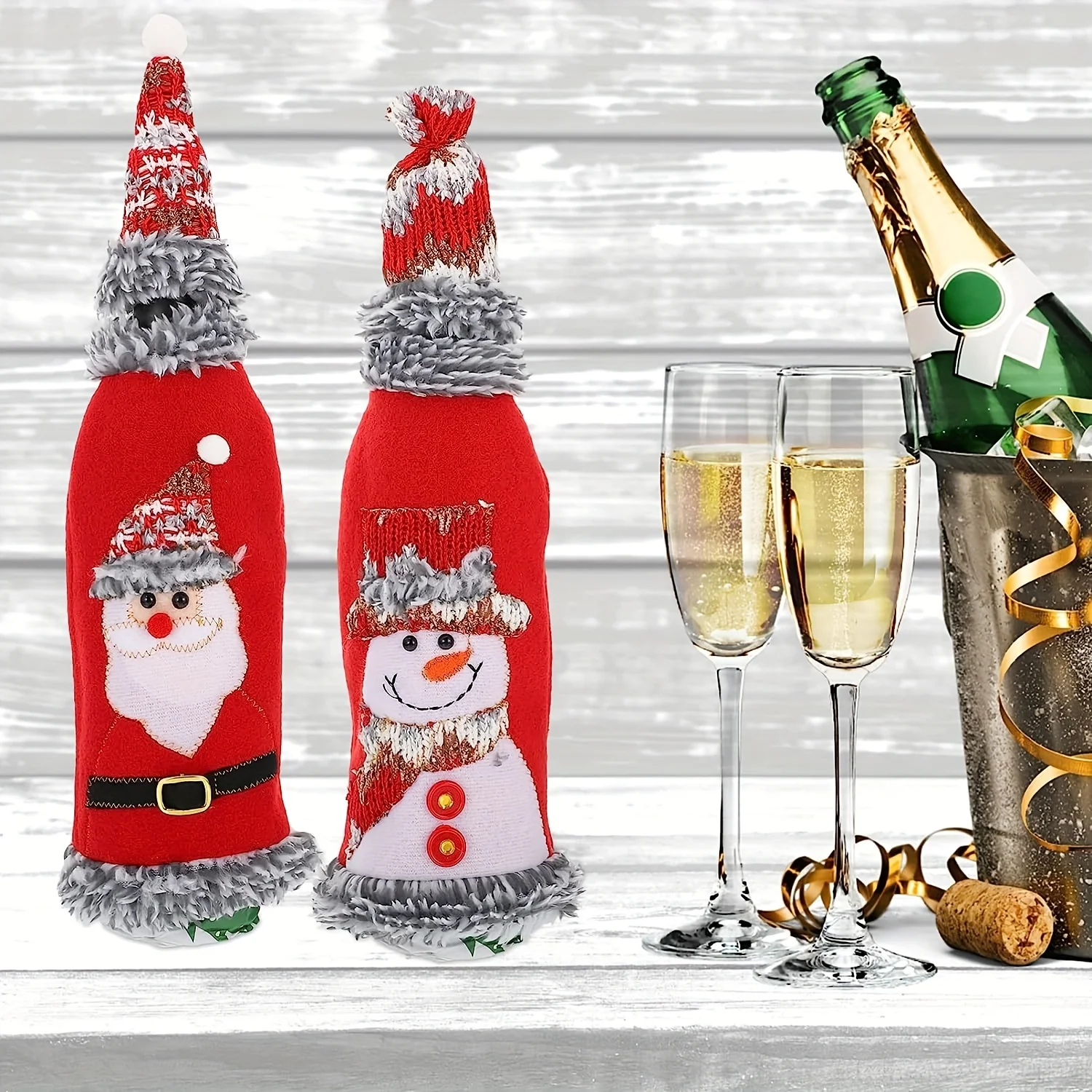 1pc Christmas Wine Bottle Set Christmas Sweater Wine Bottle Set Santa Claus Snowman Wine Bottle Set With A Hat Table Decoration