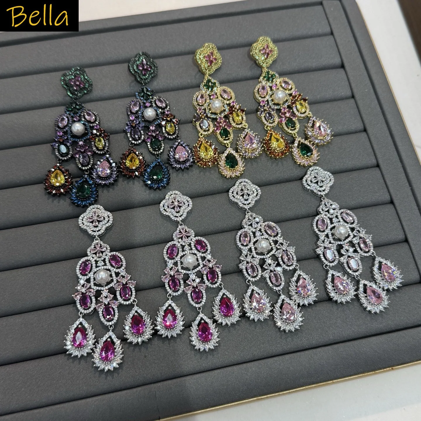 

Gorgeous cubic zirconia earrings for women luxury jewelry gala event wedding party dangling earrings fushia pink yellow
