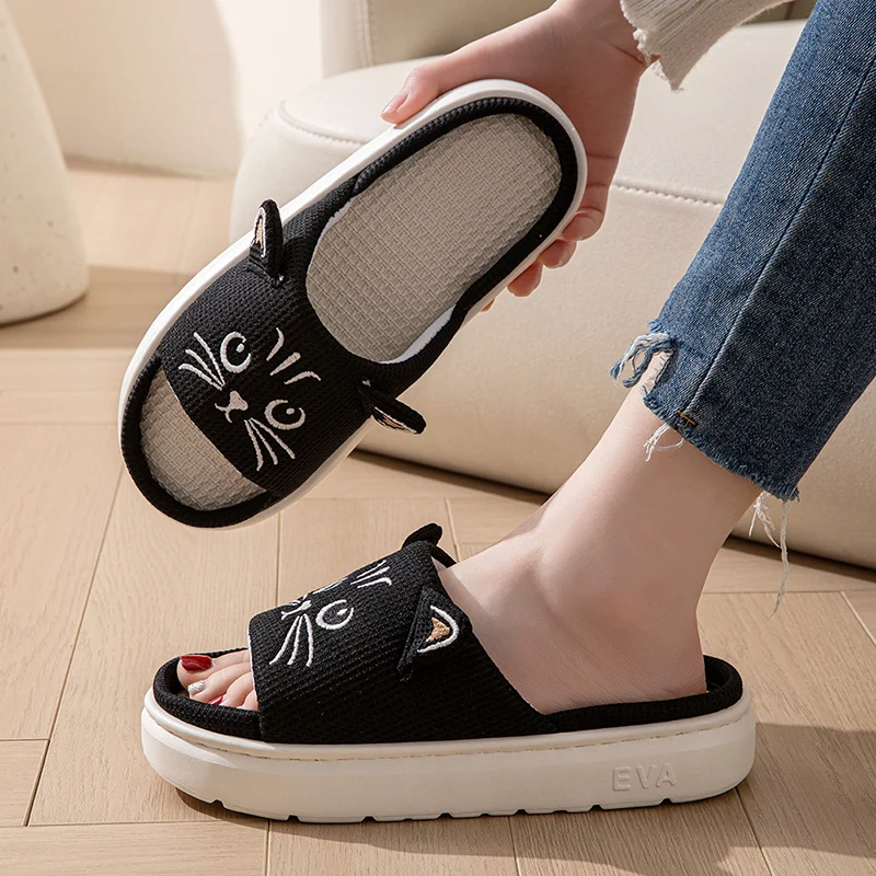 EVA Platform Slippers Women Home Flat Spring Summer Cat Cartoon Designer Shoes Girls Indoor Slides Soft Non-Slip Floor Open Toe