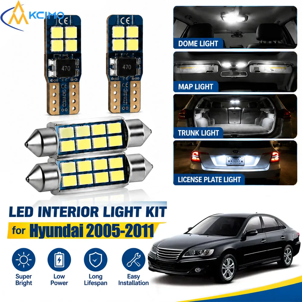 For Hyundai Grandeur 2005-2011 Canbus Interior LED Light Kit, 6000K Dome Vanity Reading Lamps, Error‑Free Easy Installation