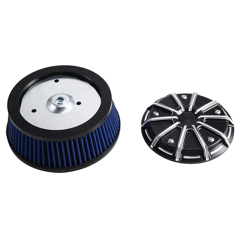 Black Air Cleaner Cover& 3 Hole Element Air Filter For Harley Dyna 99- 17 Softail 00- 15 Motorcycle For Touring 08- 16 Blue