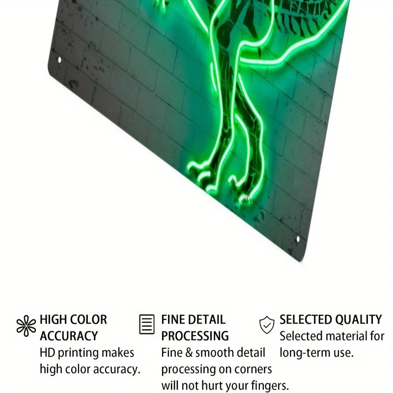 Duurzaam T-Rex neonbord - waterdichte ijzeren kunst, 8x12 inch, groen dinosaurusskeletontwerp voor thuis, bars, cafés en kantoren