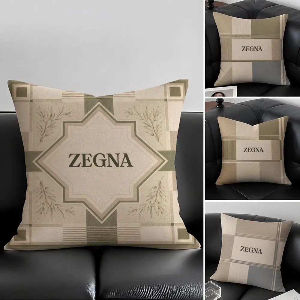 Funda de Cojín Marca Ermenegildo Zegna, Juego de Fundas de Almohada de Lino Natural, Decoración Todo en Uno para Sofá, Dormitorio y Silla