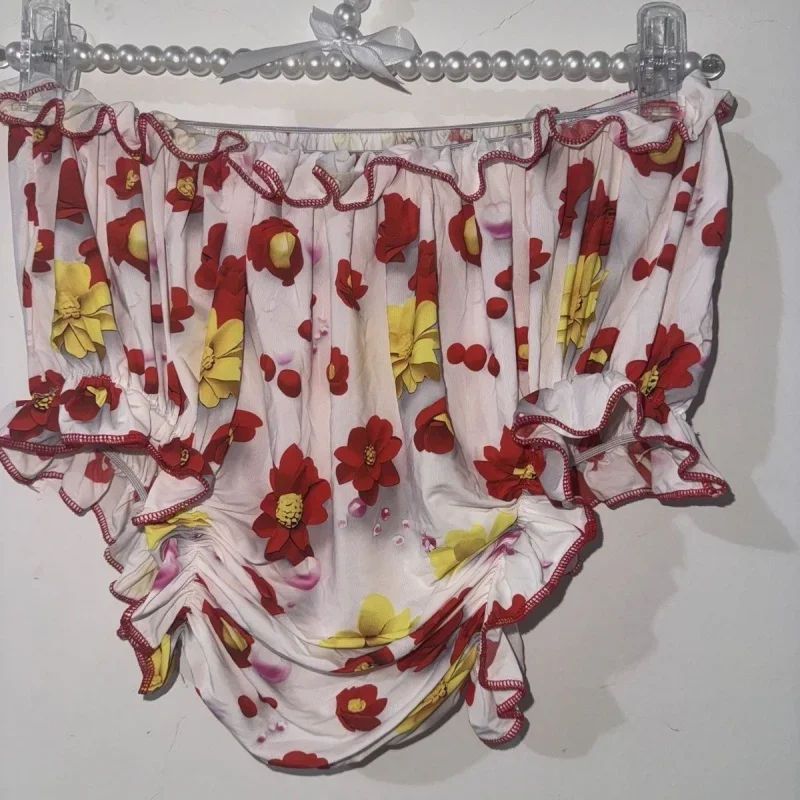 Celana Dalam Pria Lembut Sentuhan Halus Elastis Tinggi Unisex Mengkilap Motif Bunga Manis Seksi Ukuran Besar Sissy Pakaian Dalam Pesta Pribadi