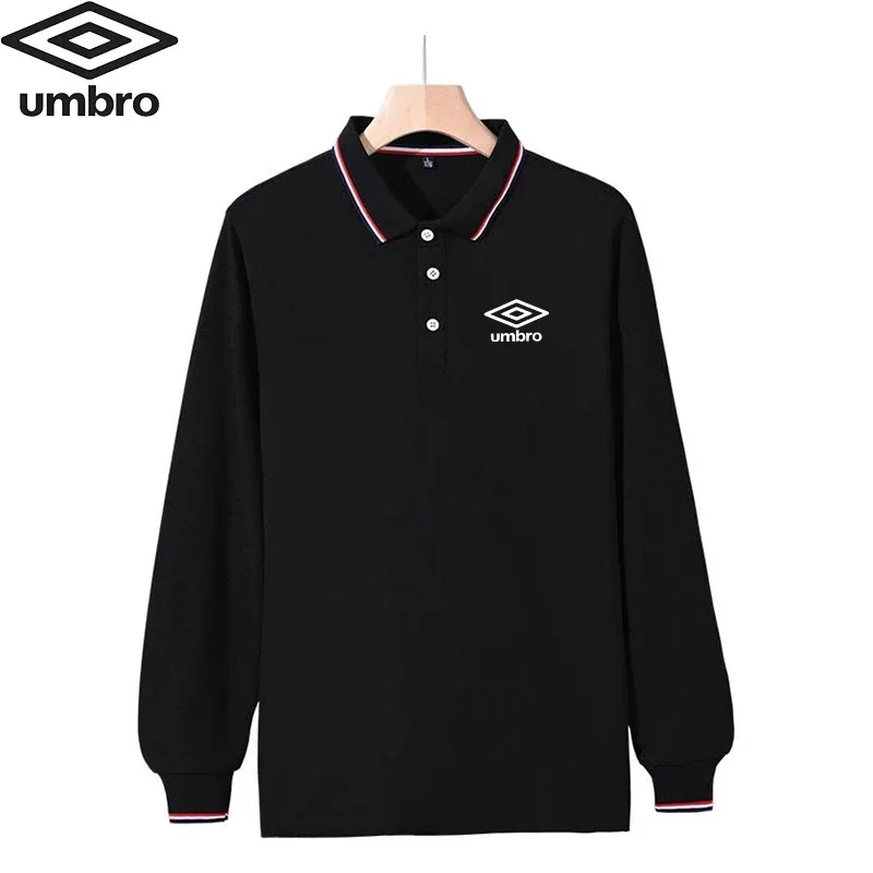 Embroidered Umbro High Quality Men's Long Sleeved T-shirt Summer Business Casual Sports Lapel Breathable Long Polo Shirt For Men