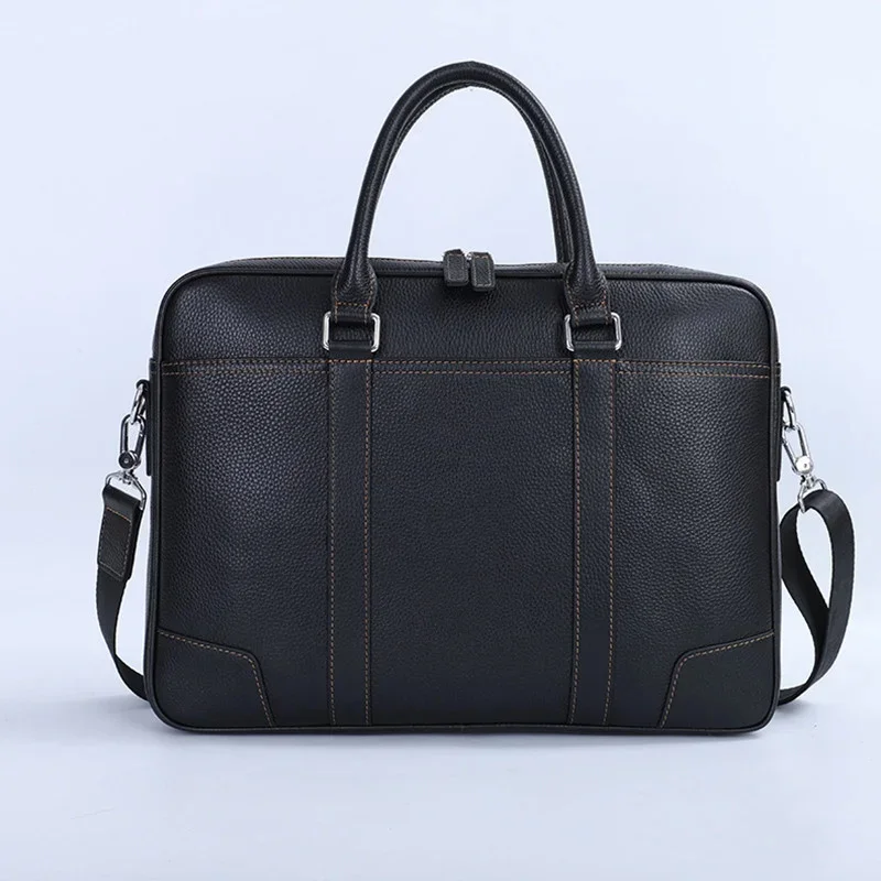 Genuine Leather High-End Men Briefcase Horizontal Business Handbag Large Capacity Fashion Shoulder Messenger Male File Bag