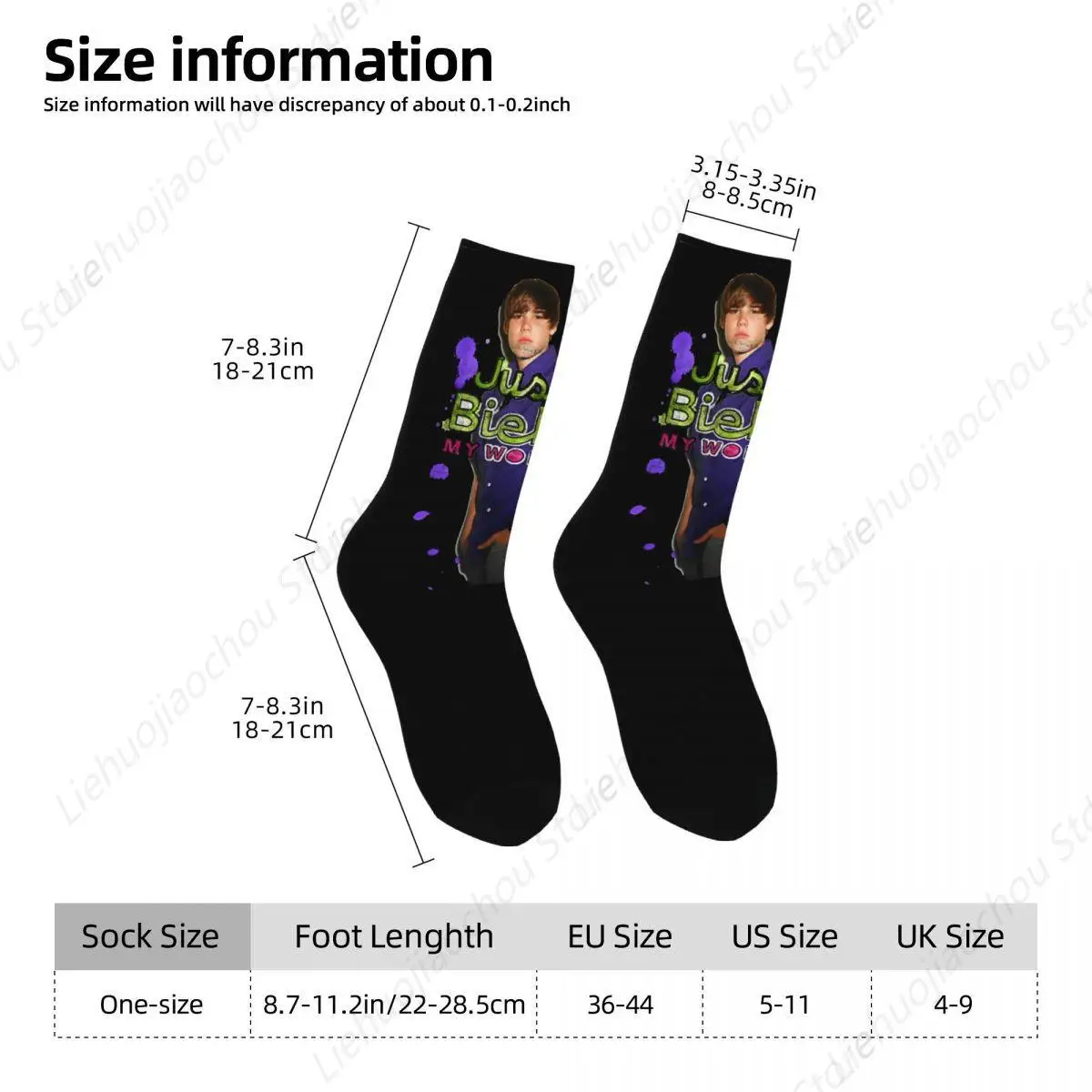 Calcetines deportivos Harajuku Justin Bieber Singer, calcetines de poliéster para absorción de sudor Unisex