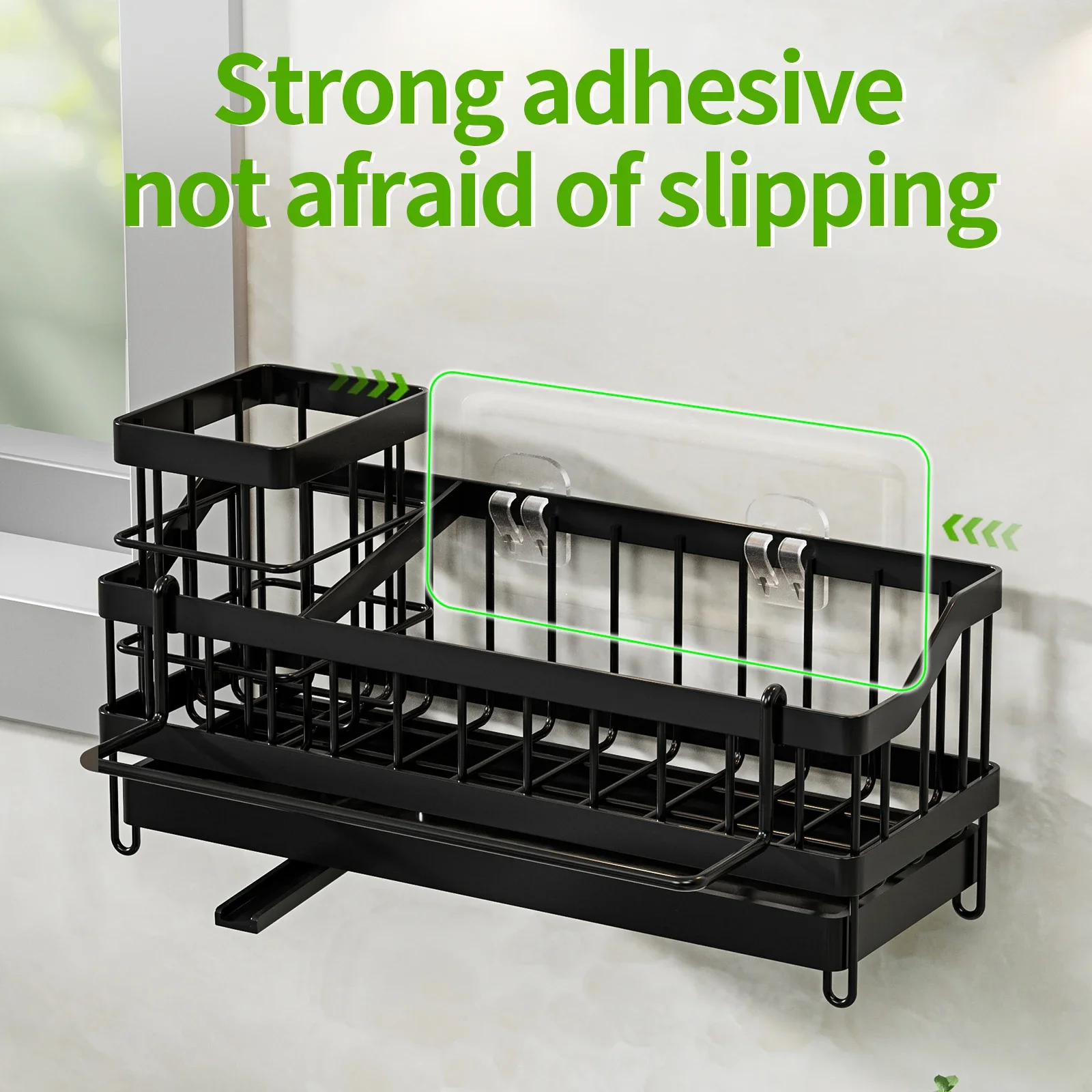 1pc Kitchen Sink Sponge Drain Rack Sponge Towel Brush Cleaner Storage Wall mouted style Countertop style Black