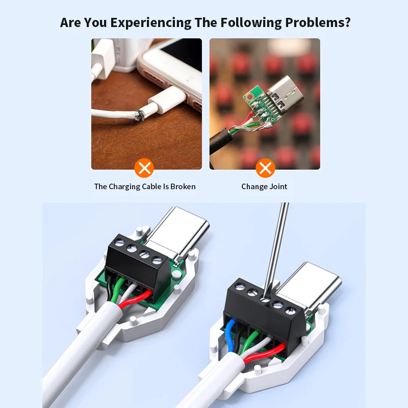 USB Super Fast Charging Type-C Solder-Free Connector for Mobile Phone Fast Charging Cable Repair USB Data Cable Plug Connector