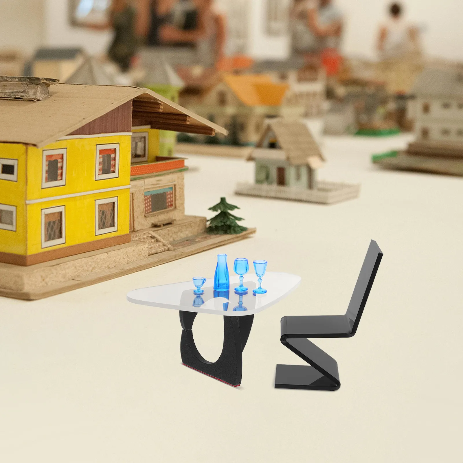 1Set Mini House Furniture Stable Wood Acrylic Craft End Table Cup Bottle Ornament Perfect Miniature Side Table for Tiny