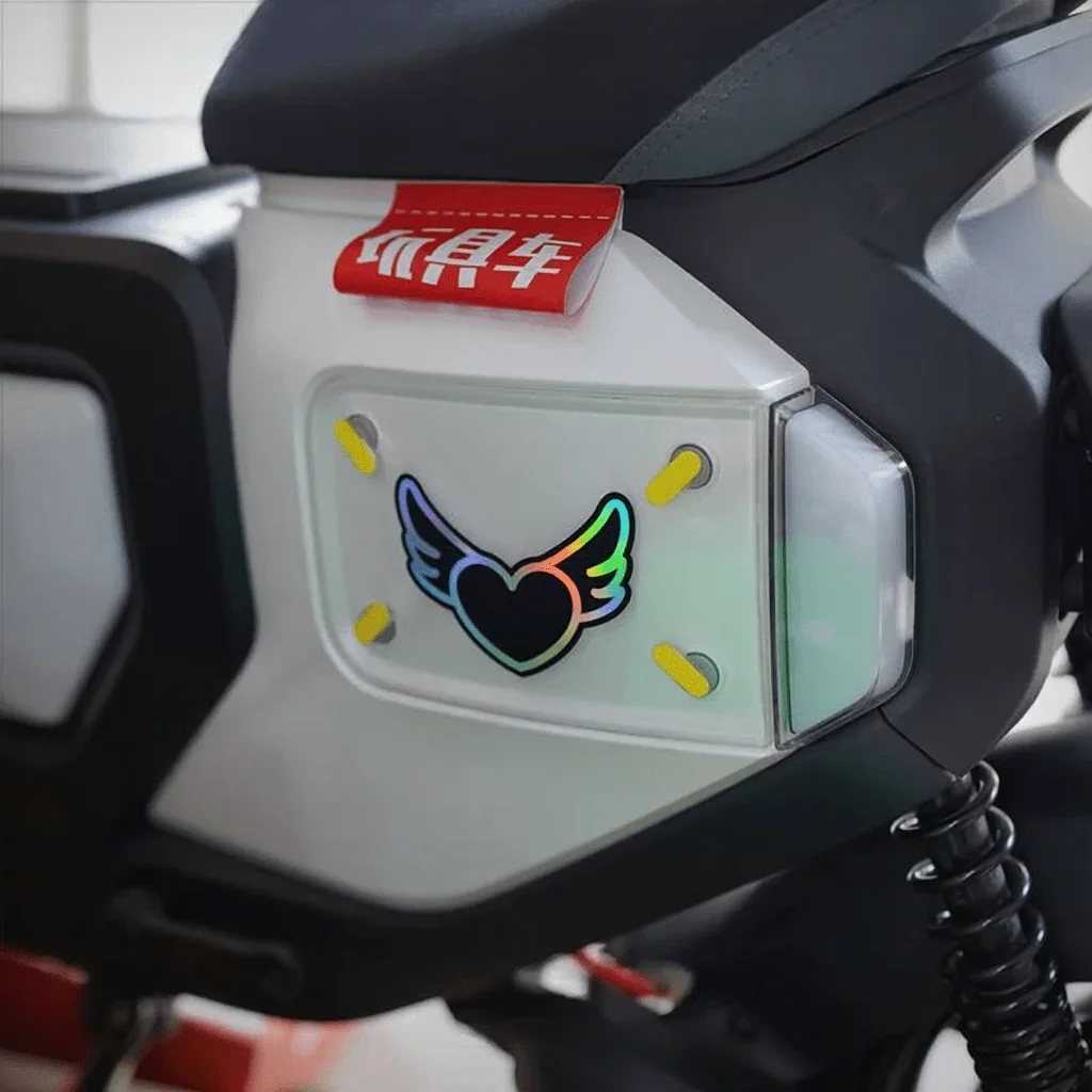 Iridescent Winged Heart Holographic Sticker, Laser Reflective Waterproof Vinyl Decal for Car, Motorcycle, Helmet, Bottle, Laptop