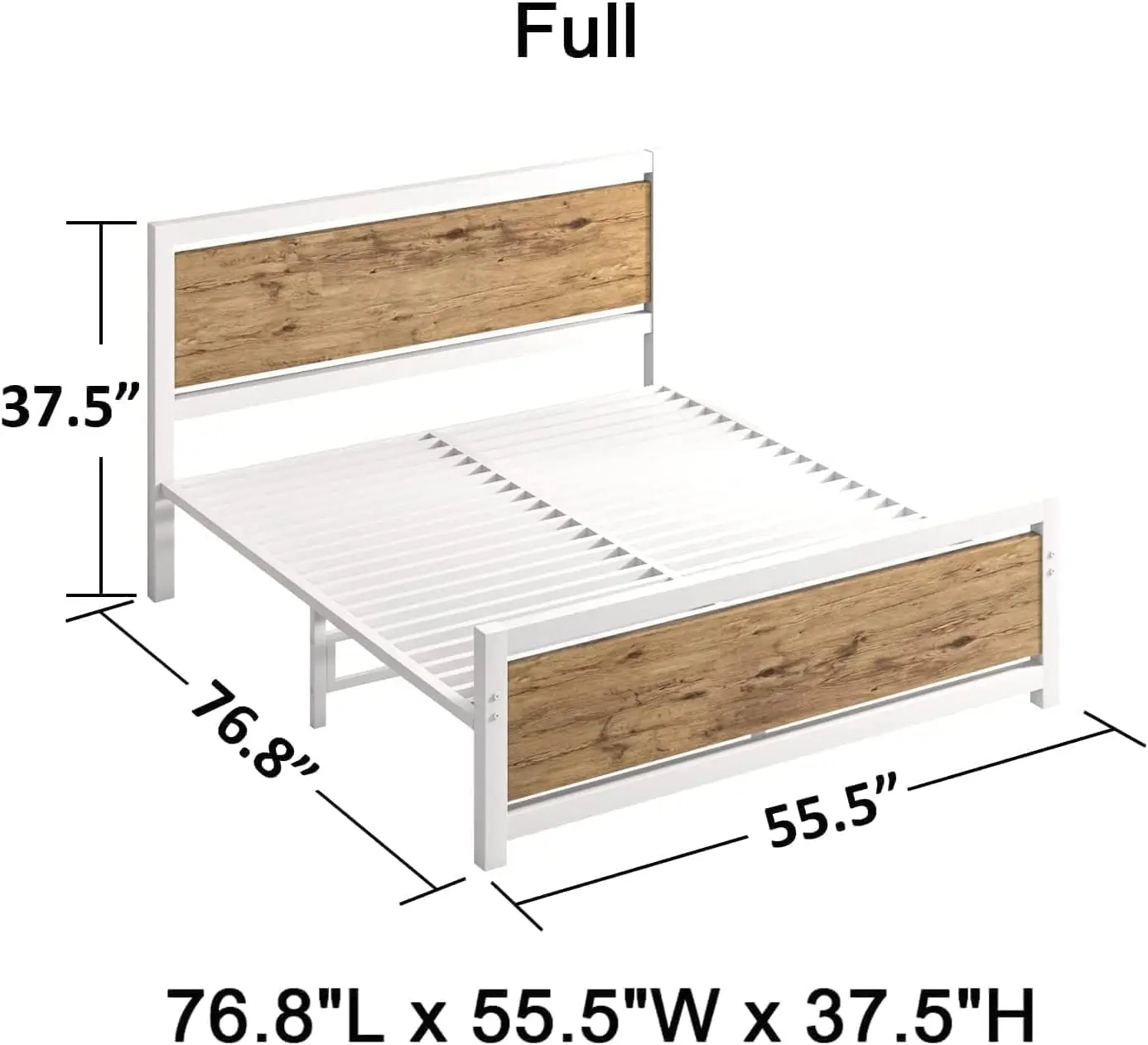 Full Size Metal Bedframe com cabeceira De Madeira, Suporte De Tira De Aço, Plataforma Pesada