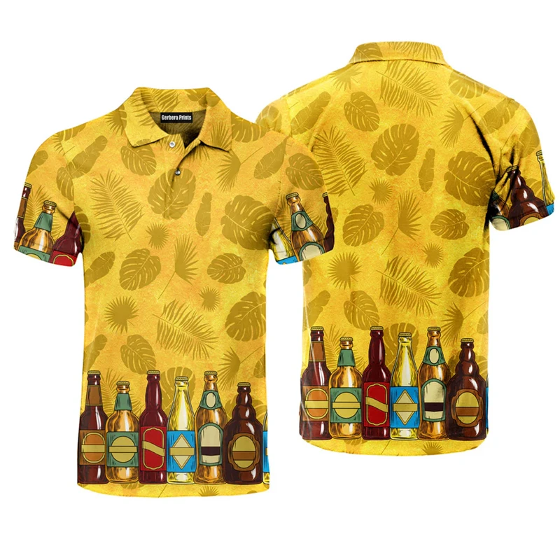 Beer Theme Golf Polo Shirt Men's Clothing Short Sleeve Shirts 3D Full Print Funny Fashion Hawaii Leisure Vacation Relax Blouse