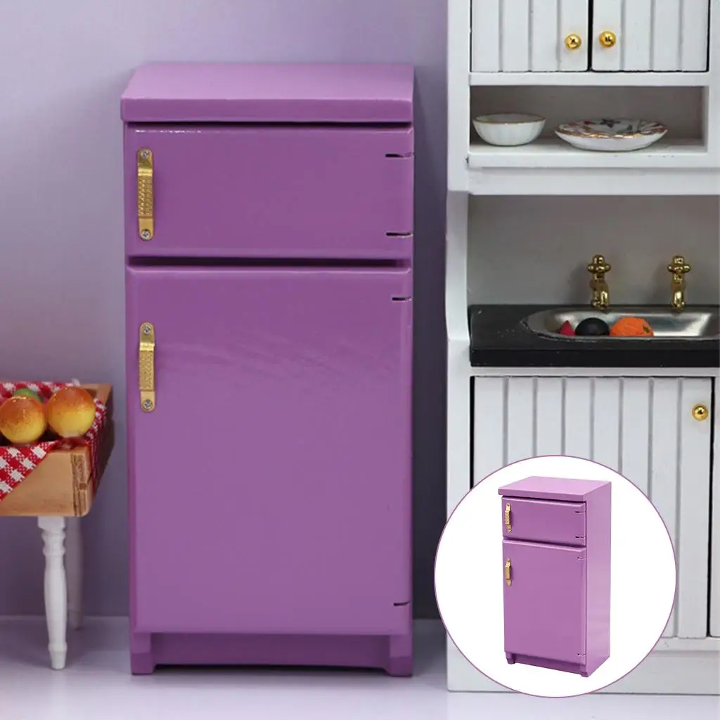 Dolls House Wood Fridge Refrigerator Freezer Miniature Lounge Furniture