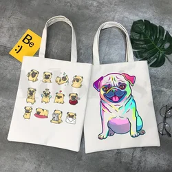 Dog Pet Pug Life Cartoon Printing Funny Harajuku Handbags Shoulder Bags Casual Shopping Girls Handbag Women Elegant Canvas Bag