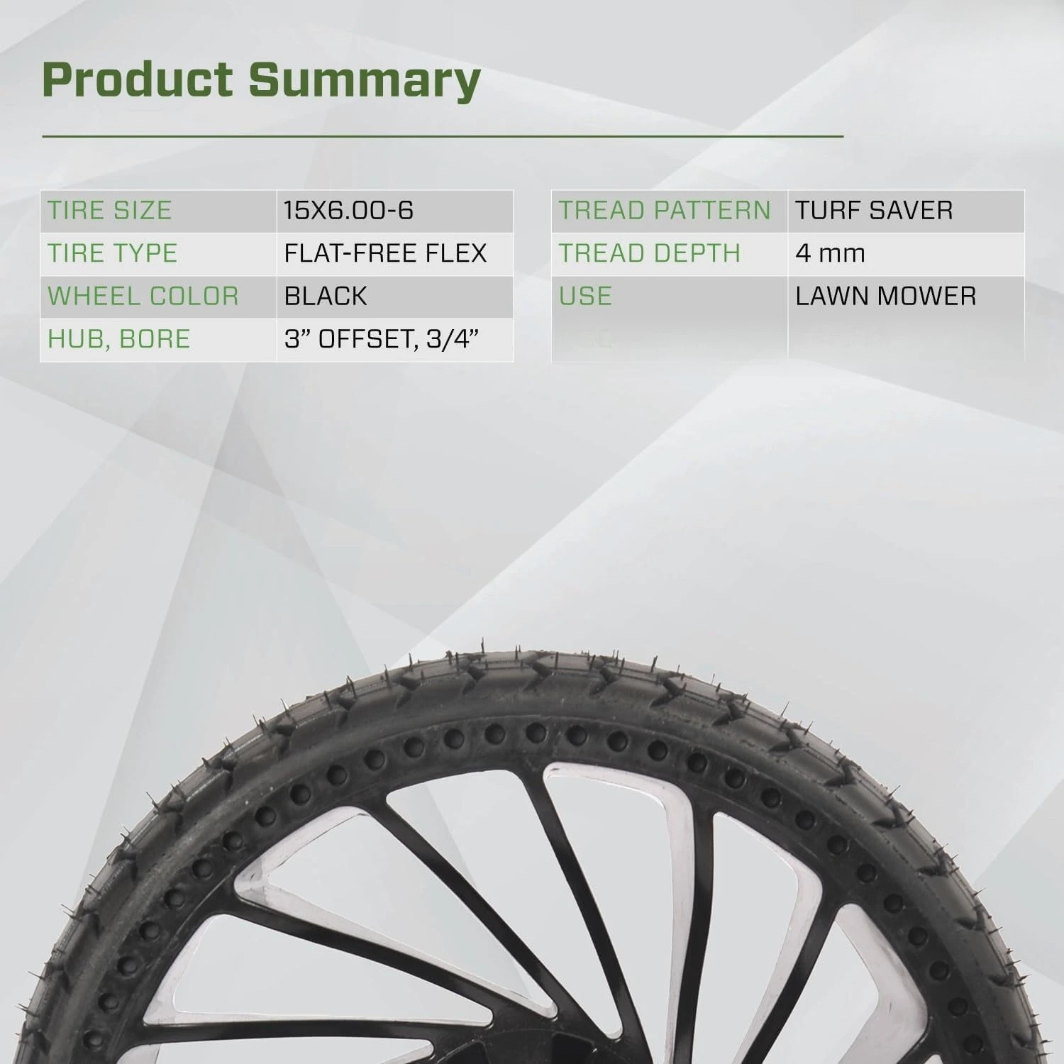 ZZW31426-2PK Zespół opony i felgi 15x6.00-6, opona bezdętkowa Flex, zamienne przednie opony do kosiarek, 2 sztuki