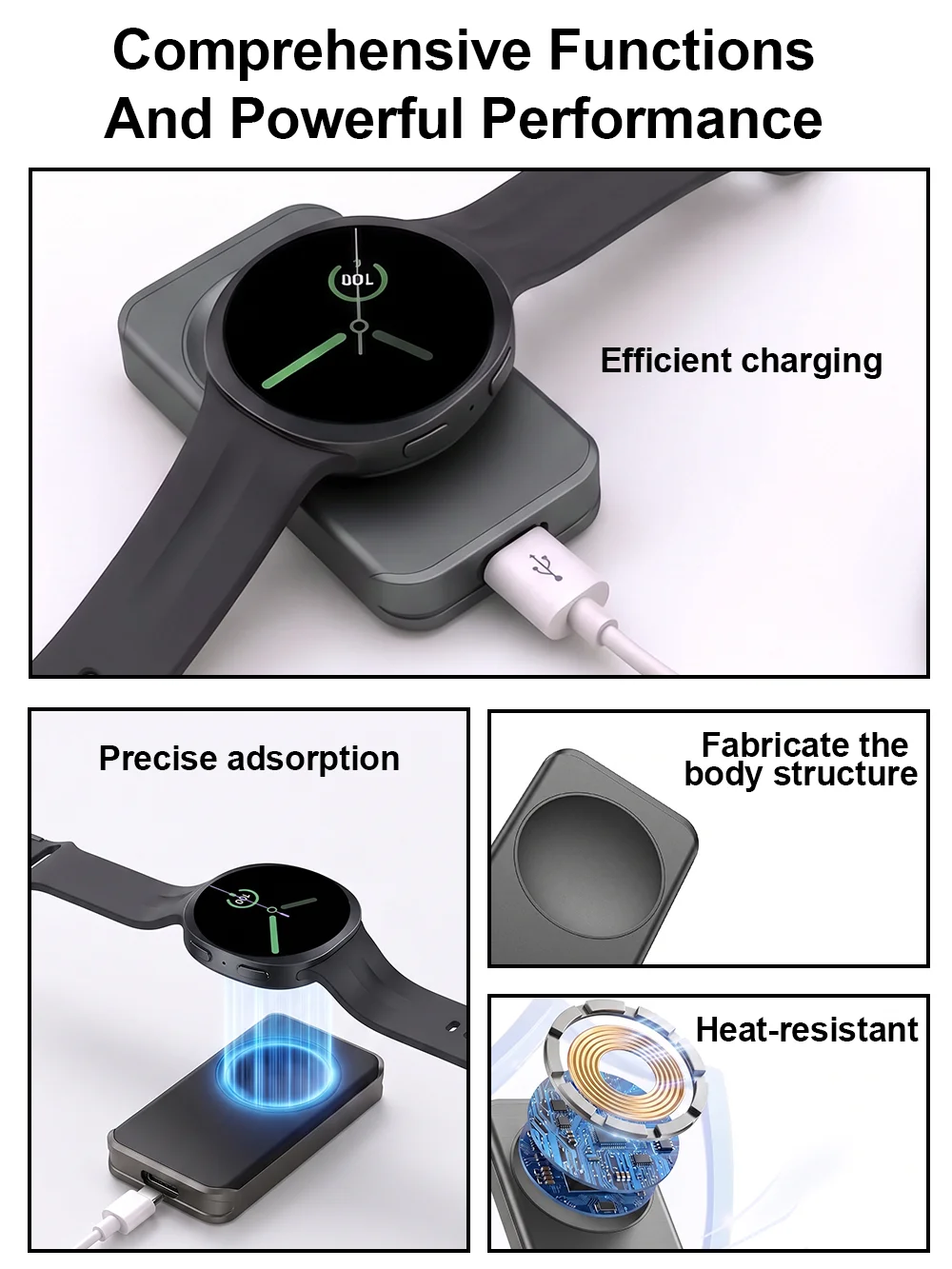 Für Samsung Galaxy Watch 9/8/7/6 Classic 5 Pro 4/3 Active 2 1 Ladegerät USB-C Schnelllade-Dock Typ-C Kabelloses Magnetisches Ladegerät – Detail 2