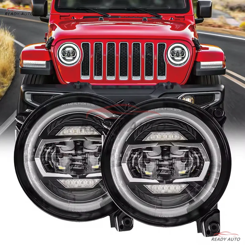 Suitable For Jeep Wrangler JL 2018 2019 2020 Car 9 Inch Round Led Headlights Hi Low Beam with Halo DRL Turn Signal Headlamp