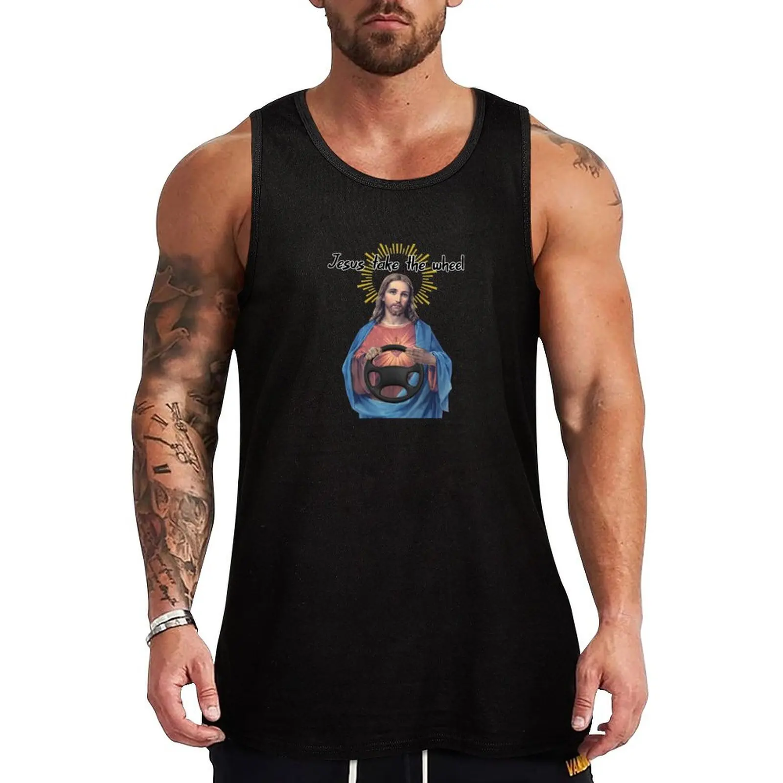 

Jesus Take the Wheel Funny Tank Top Men's gym T-shirt male bodybuilding t-shirt t-shirts for men