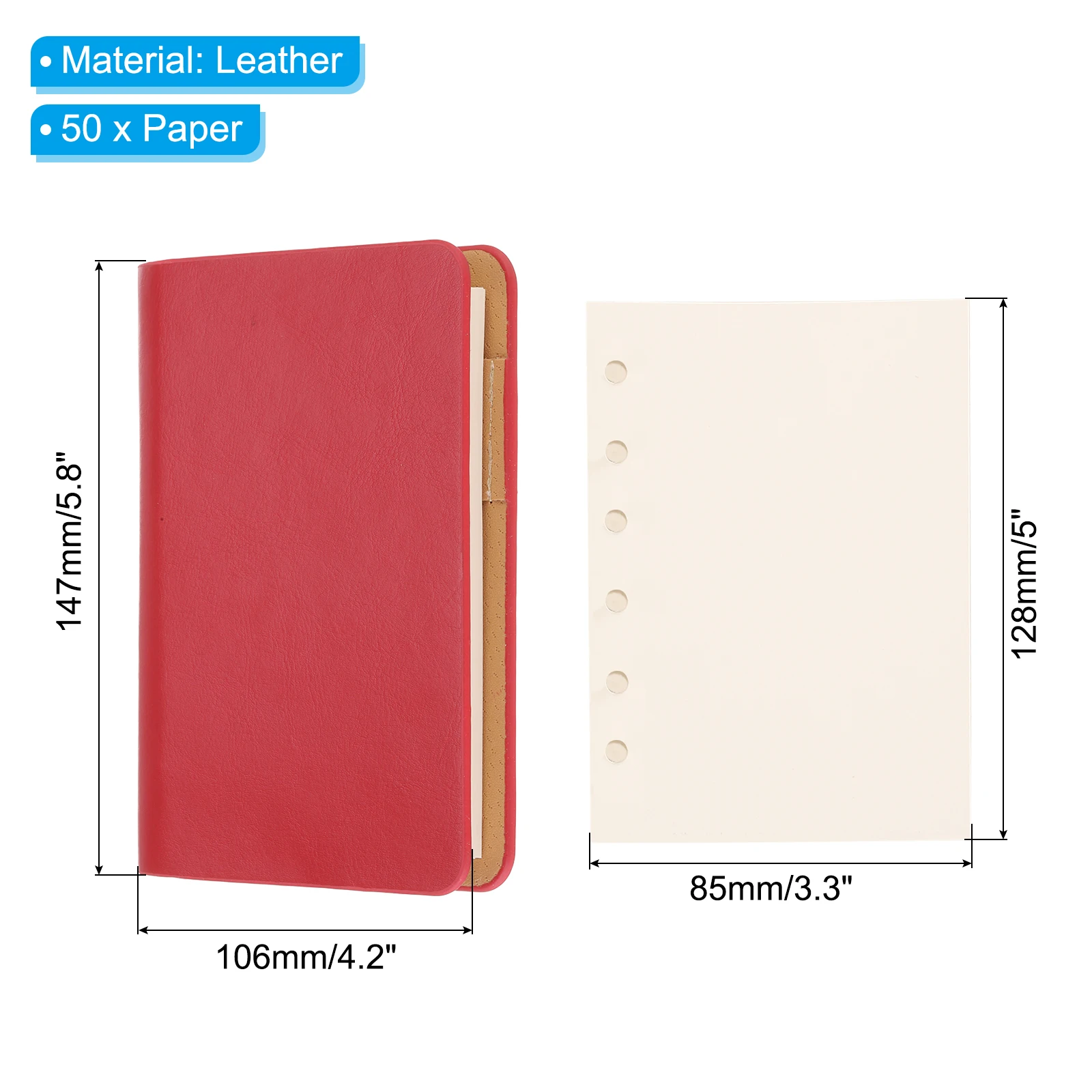 1/2Pack A7 Leather Notebook Binder 6 Ring Binder Cover Mini Refillable Loose Leaf Diary Personal Planner with 50/100Sheets Paper