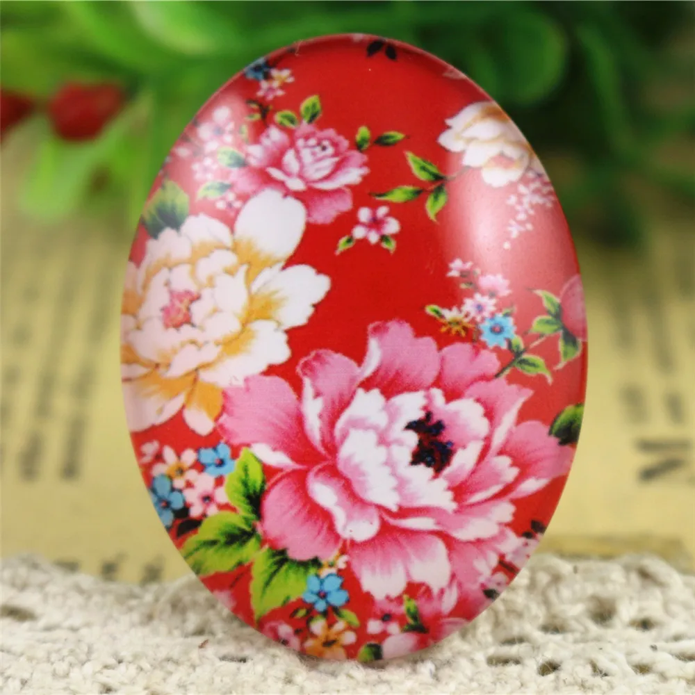 New Fashion 2pcs 30x40mm Handmade Photo Glass Cabochons (Fashion Flowers)