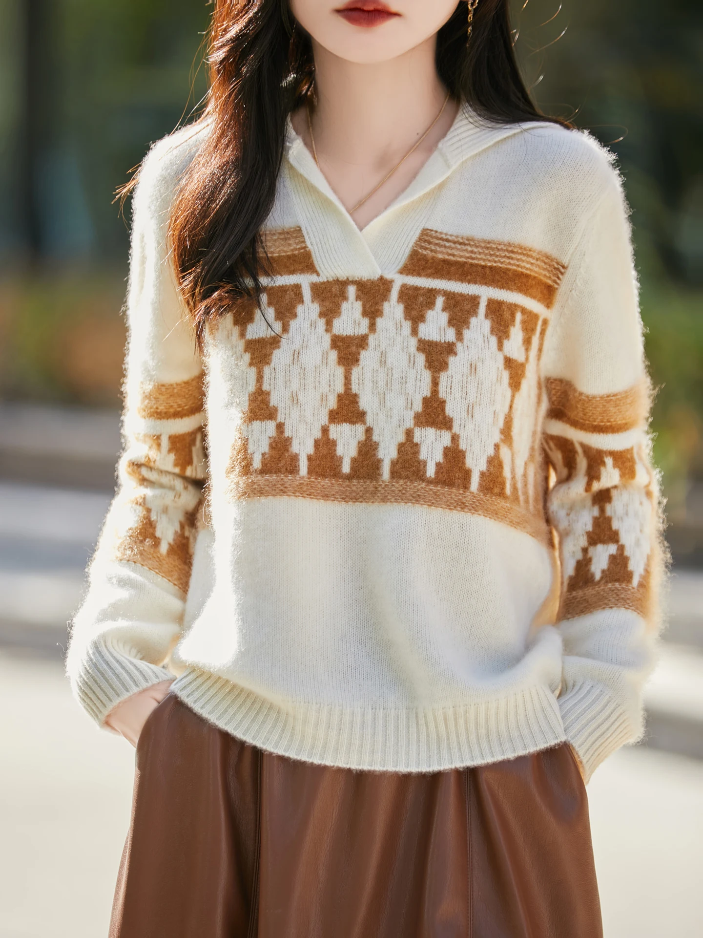 Luxury Autumn Winter Woman Sweater Elegant Female 100% Merino Wool Knitwear Retro Loose Pullover Lady Long Sleeve Clothing Tops