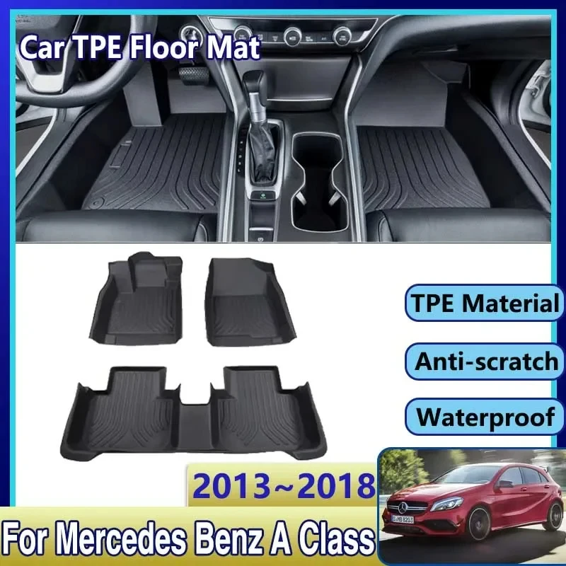 

For Mercedes Benz A Class W176 2013~2018 Car TPE Floor Mats Dirt-resistant Mud Carpet Foot Pad Full Set Rug Tappeto Accessories