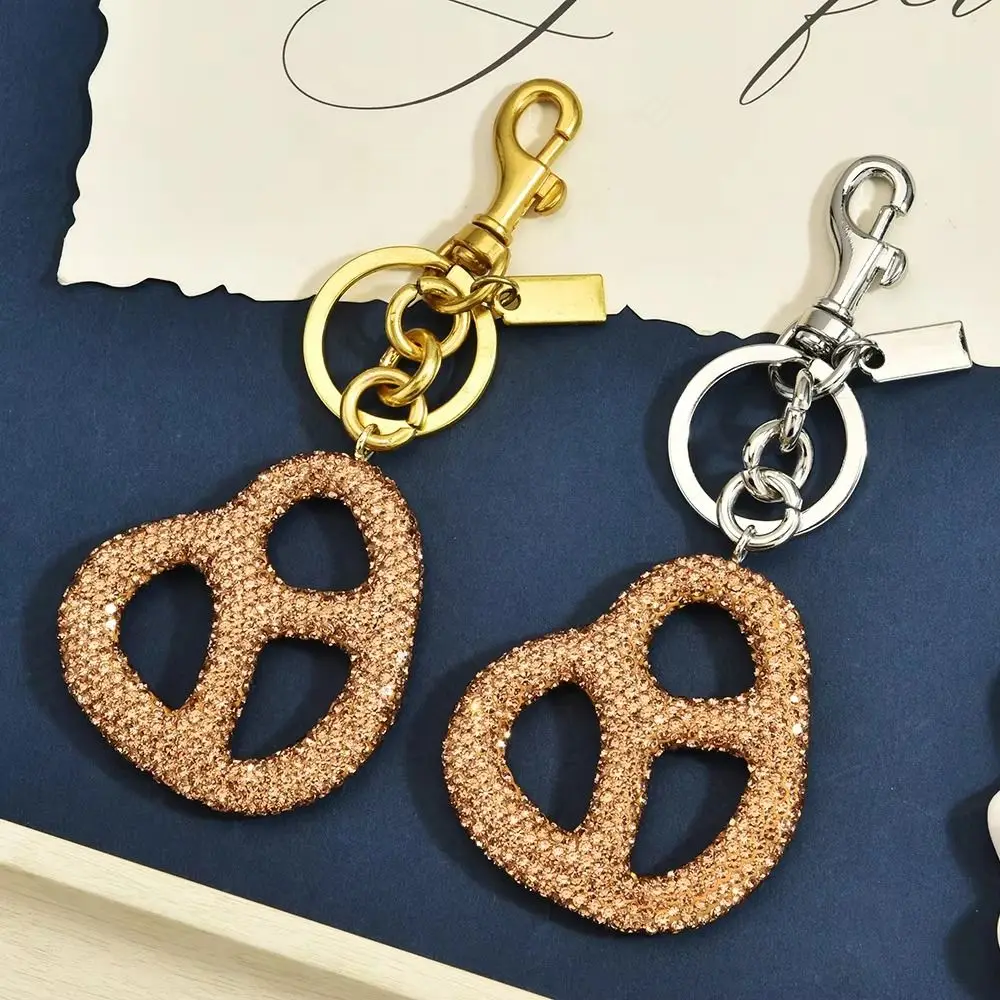 Sparkling Finish Pretzel Keychain Swivel Clasp Faux Food Style Pretzel Bag Charm Pretzel Shape Rhinestone Keychain
