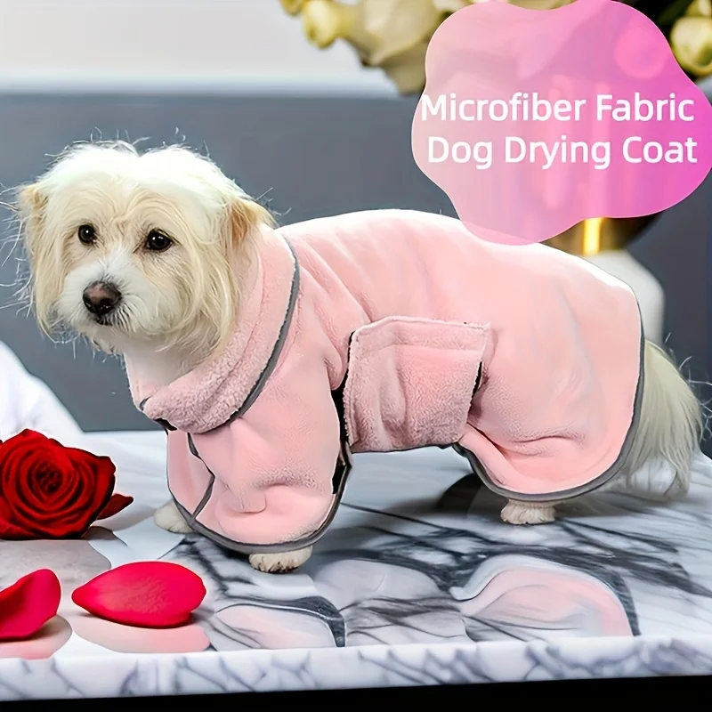 

1pc Quick-Dry Microfiber Dog Bathrobe Towel with Adjustable Straps for Small to Medium Breeds, Polyester Fiber Pet Shower