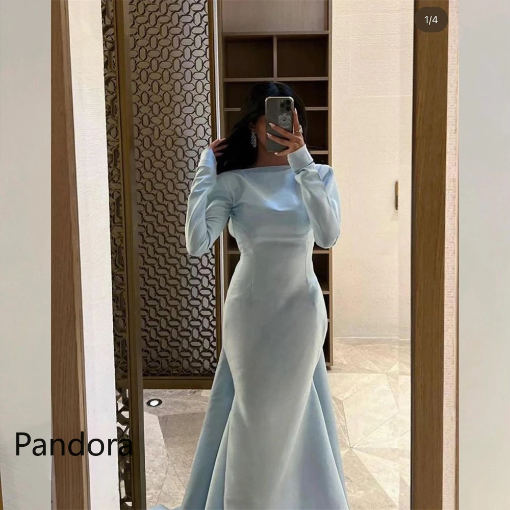 Pandora Blue Backless Prom Dress Evening Gown With Floor Length Long Sleeve Summer Women Wedding Party Dress