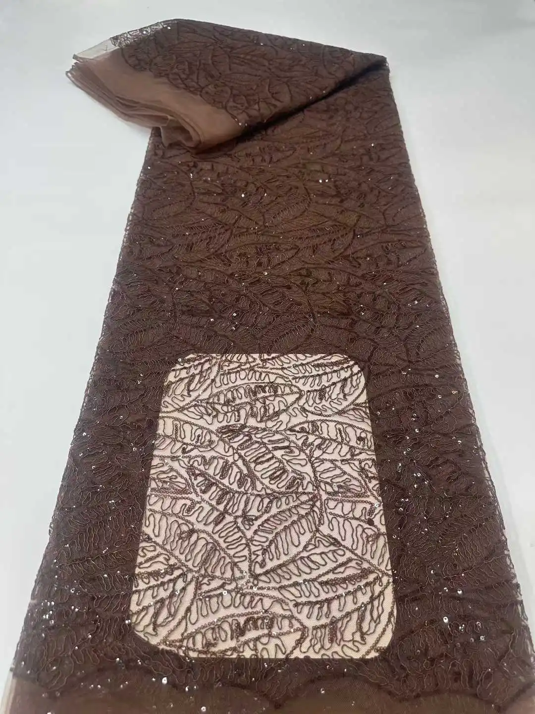 

African Luxury Beaded Tulle Lace Fabric 2025 Nigerian Handmade Heavy Sequins Lace Fabric Fro Bridal Wedding Dress Party Sewing