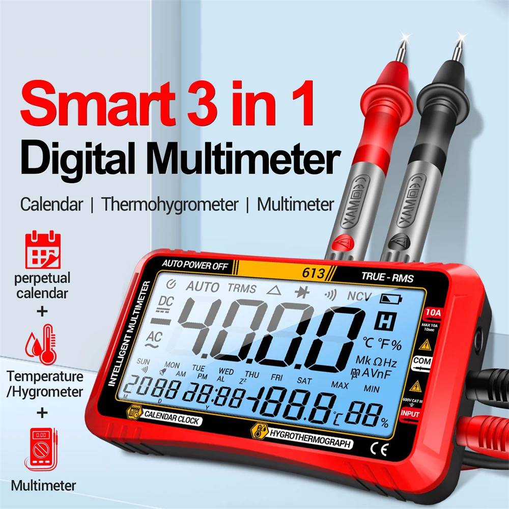 

600V 10A Multimeter 3 In 1 Calendar Temperature And Humidity Meter Multifunctional Instrument Fully Intelligent Digital Display