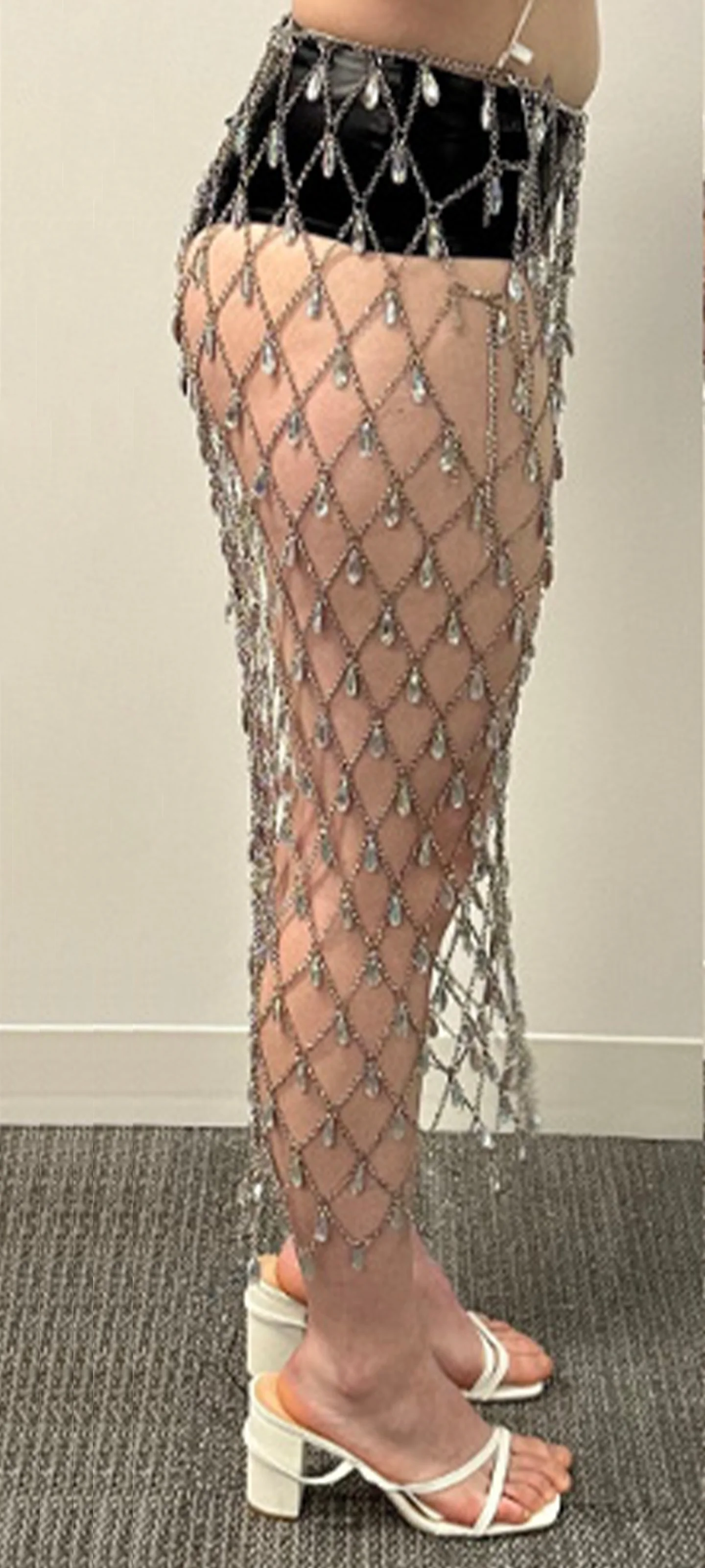 Luxury Silver Crystal Rhinestone Mesh Pants - Handmade Teardrop Gem Body Chain Leggings, Sexy Festival Rave Party Clubwear